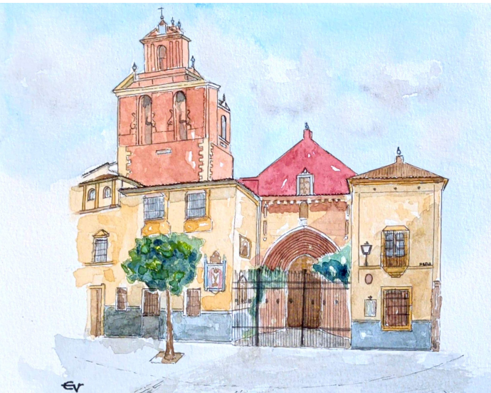 Acuarela de la Iglesia de San Juan de la Palma